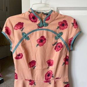 Doublewoot Coral Floral Qipao Dress